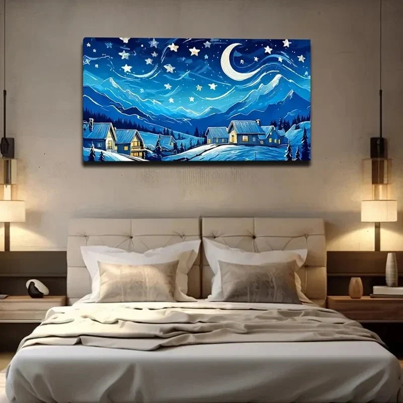 Starry Night Sky Wall Art Canvas Office Home Room Framed 80x45cm