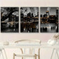 3pcs Night View Sky line Black City Metal Print Ready to Hang Art