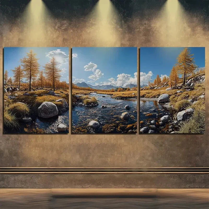 3pcs Autumn Mountains Rivers Nature Perfect Wall Art Set Canvas Framed 40x60cm - High Quality Print 100% Australian Made Wall Canvas Ready to Hang