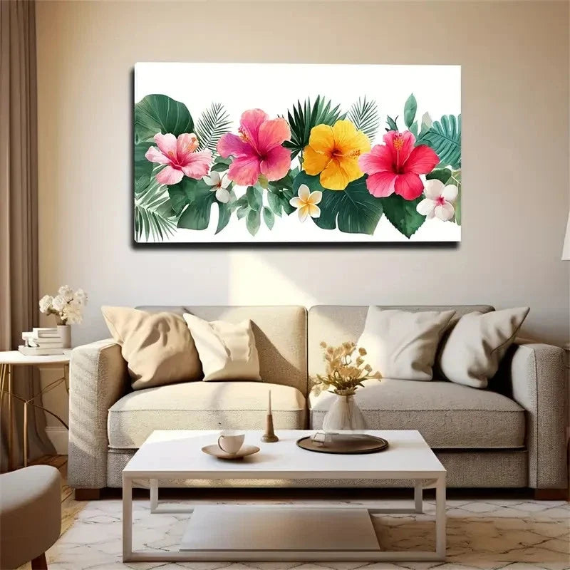 Extra Large Tropical Floral Wall Art Canvas Office Home Room Framed 120x60cm