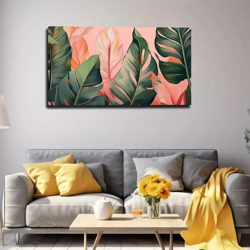 Green Banana Leave Wall Art Canvas Office Home Room Framed 80x45cm