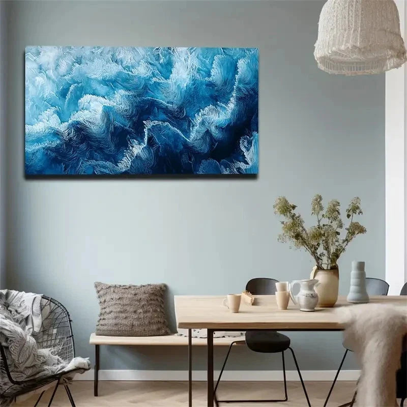 Fluid Ice Pattern In Blue Wall Art canvas office home room framed 120x60cm