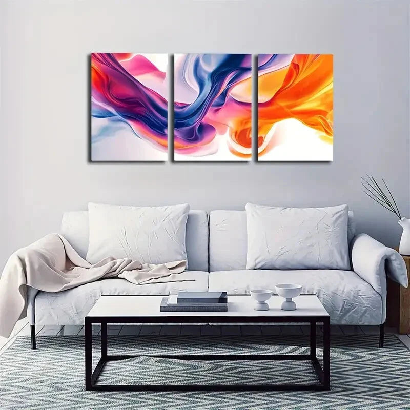 3pcs Color Smoke Paint On White Background Wall Art Set Canvas Framed 40x60cm - High Quality Print 100% Australian Made Wall Canvas Ready to Hang