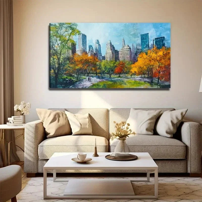Vibrant Fall Foliage & Urban Wall Art Canvas Office Home Room Framed 120x60cm