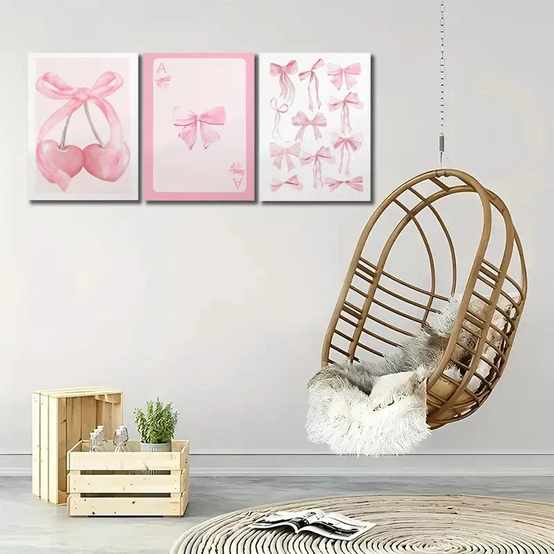 3pcs Trendy Pink Bows Wall Art Set Canvas Framed 40x60cm - High Quality Print 100% Australian Made Wall Canvas Ready to Hang