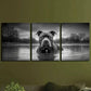 3pcs Abstract Black Dog in River Water Wall Art Set Canvas Framed 40x60cm - High Quality Print 100% Australian Made Wall Canvas Ready to Hang