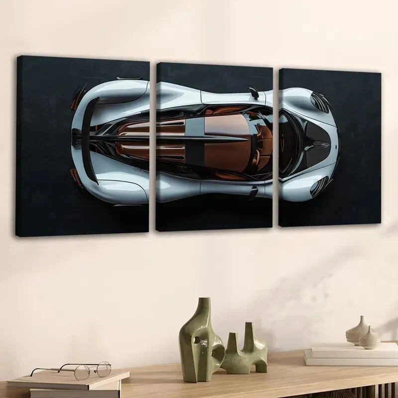 3pcs Classic Cool Sport Car White & Brown Black Wall Art Set Canvas Framed 40x60cm - High Quality Print 100% Australian Made Wall Canvas Ready to Hang