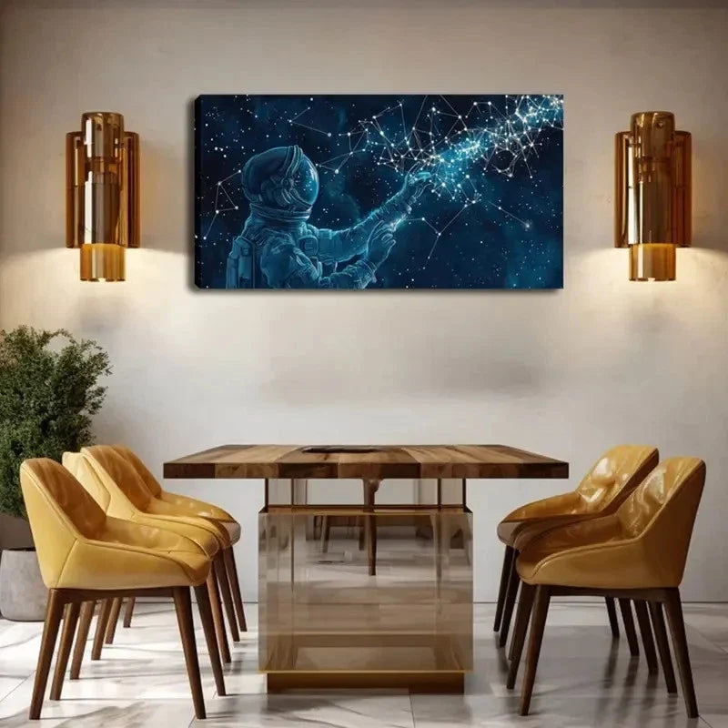 Futuristic Astronaut & Starry Wall Art Canvas Office Home Room Framed 80x45cm