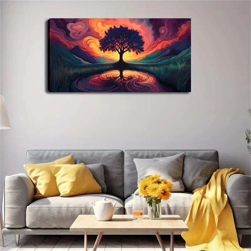 Vibrant Sunset & Reflection Wall Art Canvas Office Home Room Framed 120x60cm
