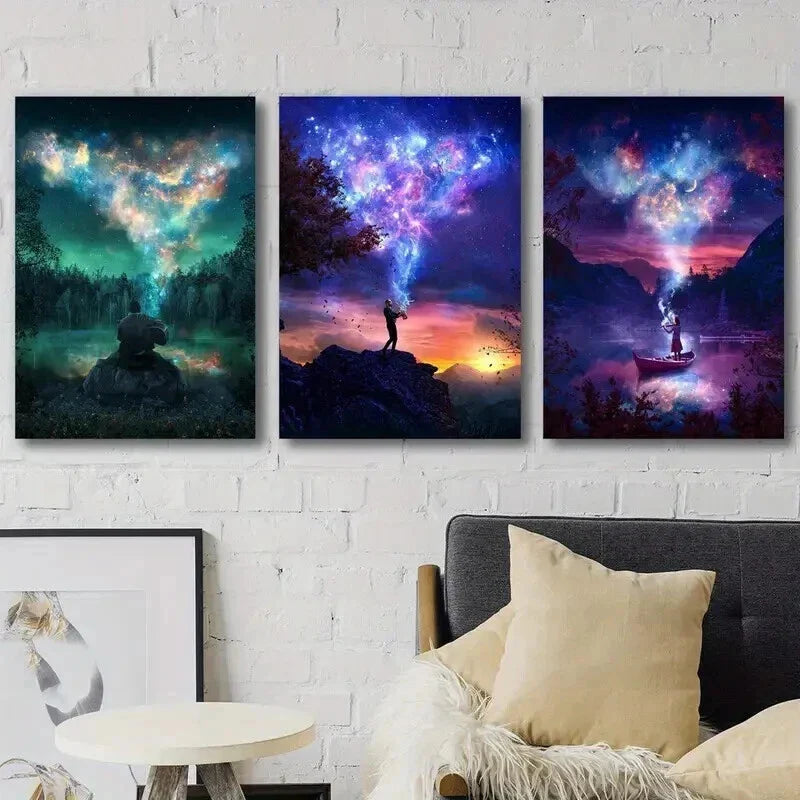 3pcs Fantasy Galaxy The Milky Way Heart Nebula Wall Art Set Canvas Framed 40x60cm - High Quality Print 100% Australian Made Wall Canvas Ready to Hang