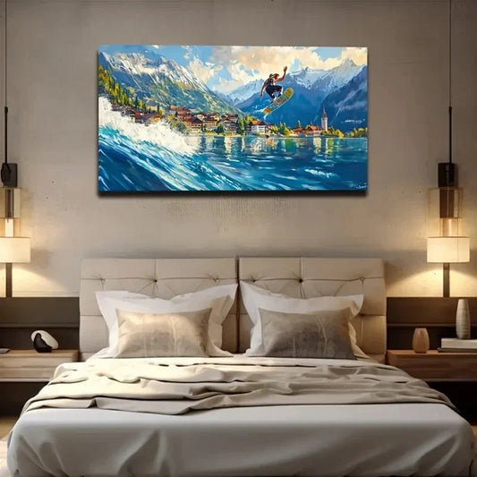 Vibrant Ocean Surfing Color Wall Art Canvas Office Home Room Framed 120x60cm