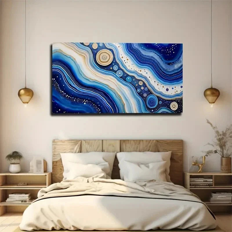 Large Abstract Blue Marble Wall Art Canvas Office Home Room Framed 120x60cm