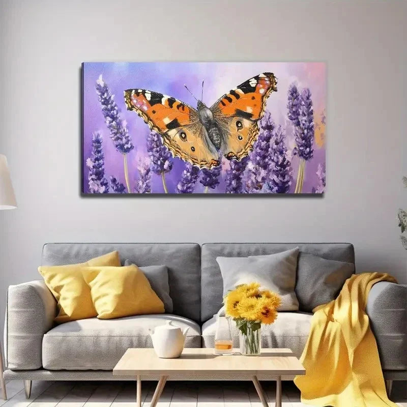 Vibrant Purple Lavender & Brown Wall Art Canvas Office Home Room Framed 80x45cm