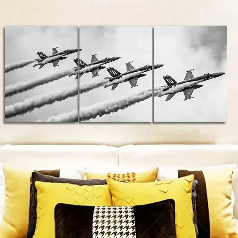 3pcs The jet plane is in the sky Metal Print Ready to Hang Art