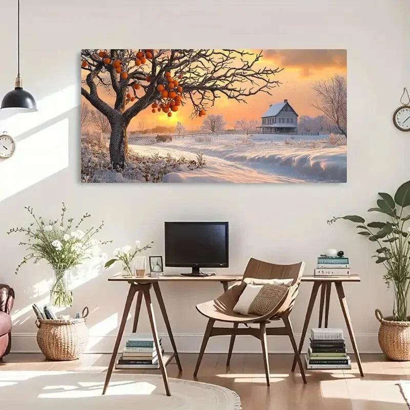 Snow Scene Vintage Nordic Home Wall Art Canvas Office Home Room Framed 80x45cm