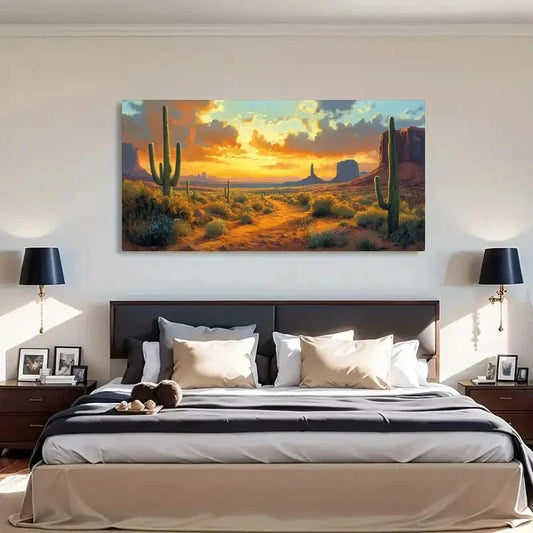 Anime Sky & Cactus Landscape Wall Art Canvas Office Home Room Framed 120x60cm