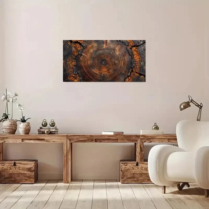 Wooden Tree Ring Modern Perfect Wall Art Canvas Office Home Room Framed 80x45cm