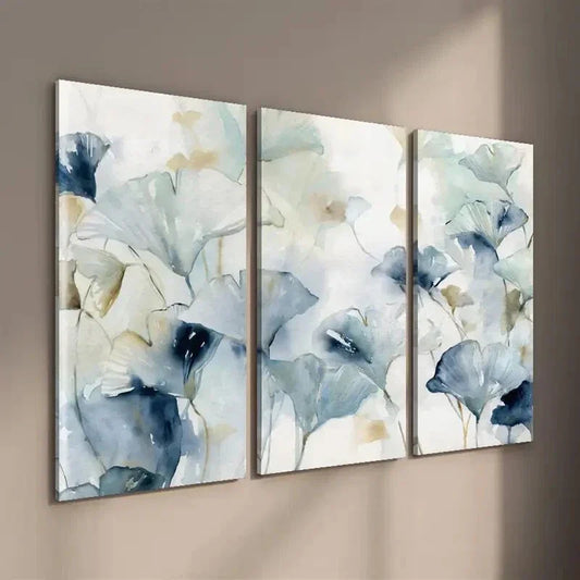 3pcs Modern Indigo Blue & White Botanical Wall Art Set Canvas Framed 40x60cm - High Quality Print 100% Australian Made Wall Canvas Ready to Hang