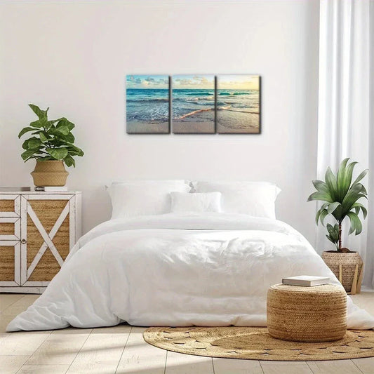 3pcs Sunrise Seascape Atlantic Ocean Painting Metal Print Ready to Hang Art
