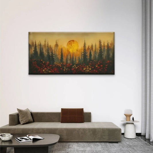 Full Moon Forest Pine Trees Wall Art Canvas Office Home Room Framed 80x45cm