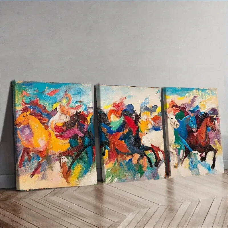 3pcs Racehorse Colorful Painting Draw Perfect Wall Art Set Canvas Framed 40x60cm - High Quality Print 100% Australian Made Wall Canvas Ready to Hang
