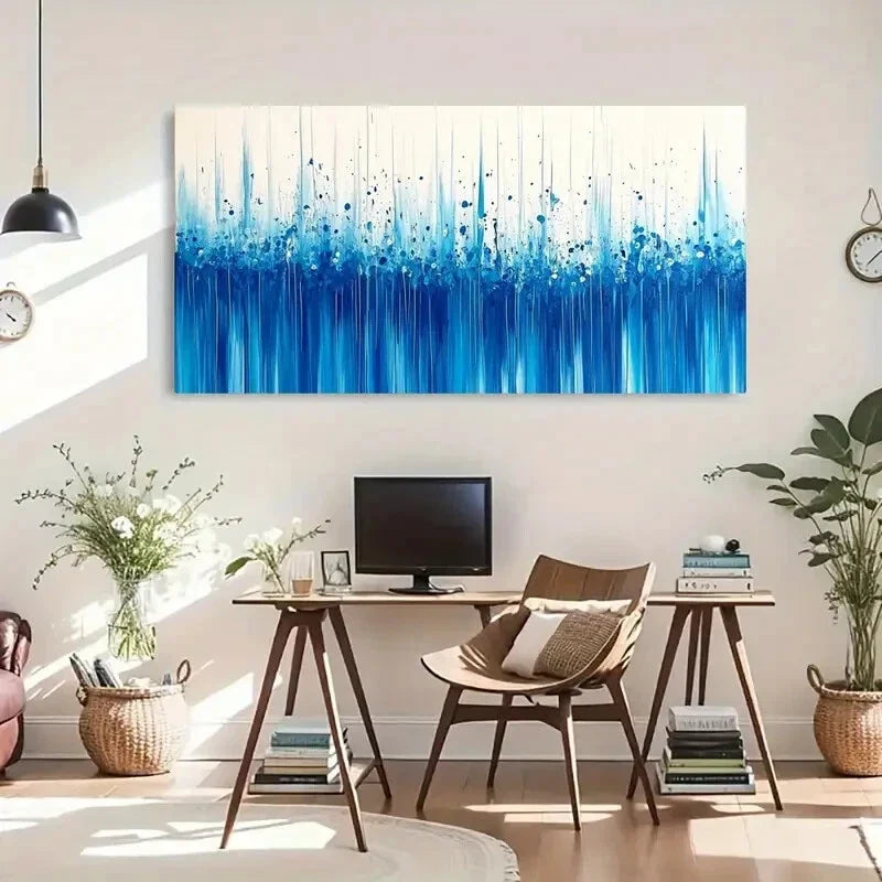 Toned Blue & White Dynamic Flow Wall Art Canvas Office Home Room Framed 120x60cm