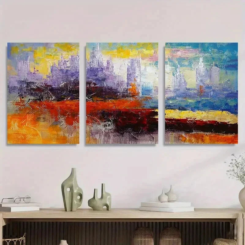 3pcs Modern Brushstroke Painting, Bold Purple Metal Print Ready to Hang Art