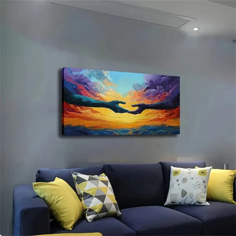 Holding Hands Minimalist Wall Art Canvas Office Home Room Framed 120x60cm