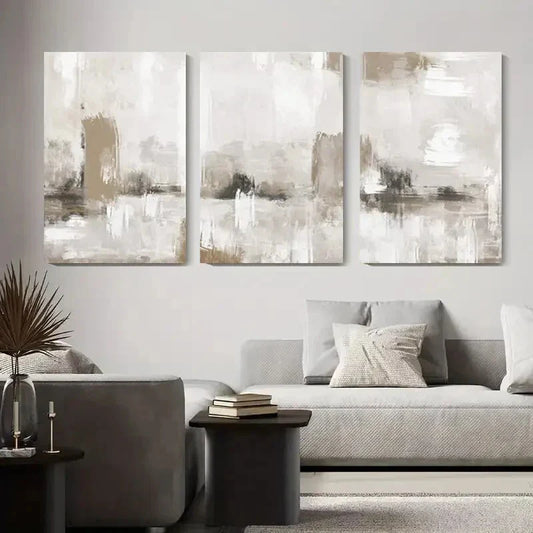 3pcs Abstract Beige Neutral Tone Metal Print Ready to Hang Art