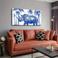 A Blue Line Outline Rhinoceros Wall Art Canvas Office Home Room Framed 120x60cm