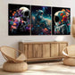 3pcs Vintage Floral Astronaut Colourful Space Wall Art Set Canvas Framed 40x60cm - High Quality Print 100% Australian Made Wall Canvas Ready to Hang