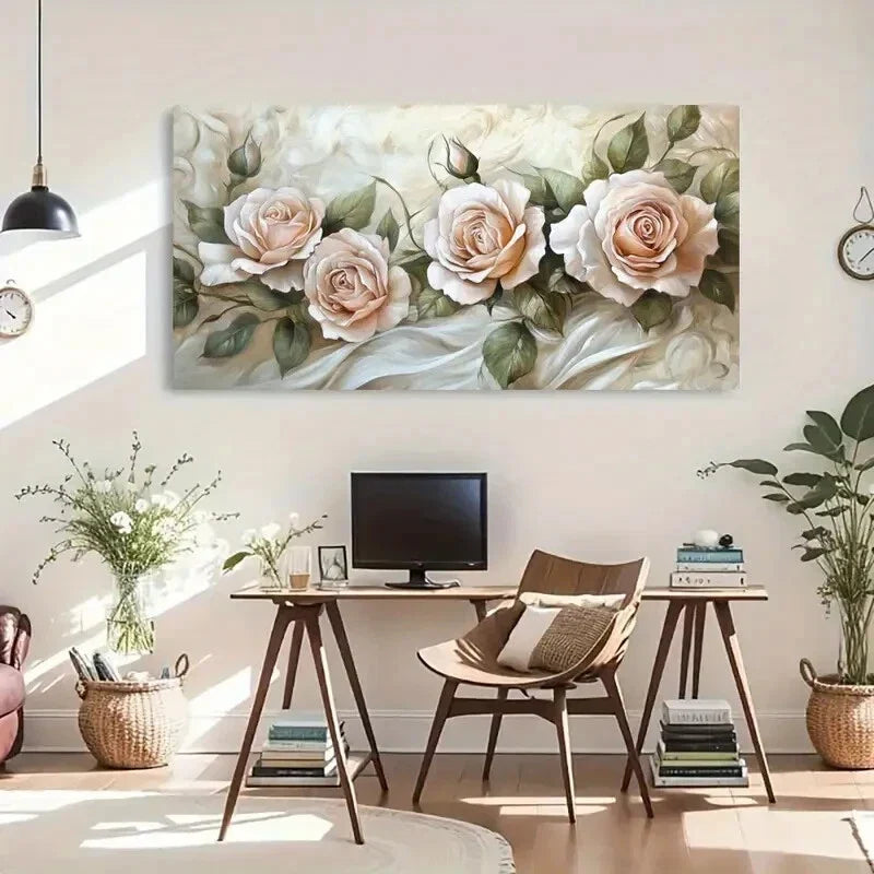 Romantic Floral Roses Pink Wall Art Canvas Office Home Room Framed 120x60cm