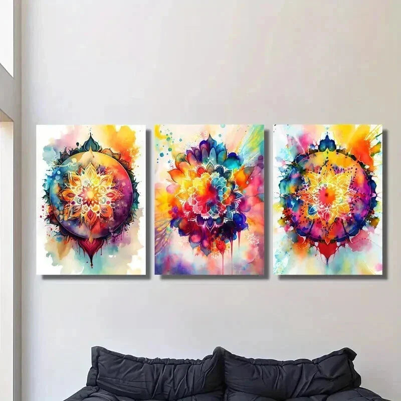3pcs Abstract Flower Totem Design Wall Art Set Canvas Framed 40x60cm - High Quality Print 100% Australian Made Wall Canvas Ready to Hang