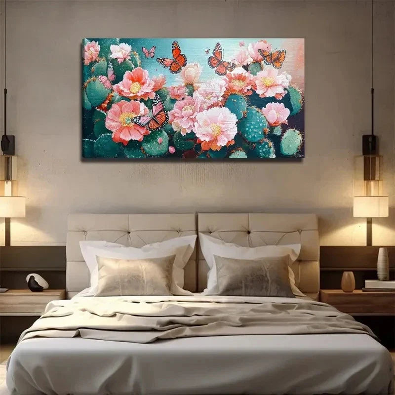 Butterfly Cactus Perfect Wall Art Canvas Office Home Room Framed 120x60cm