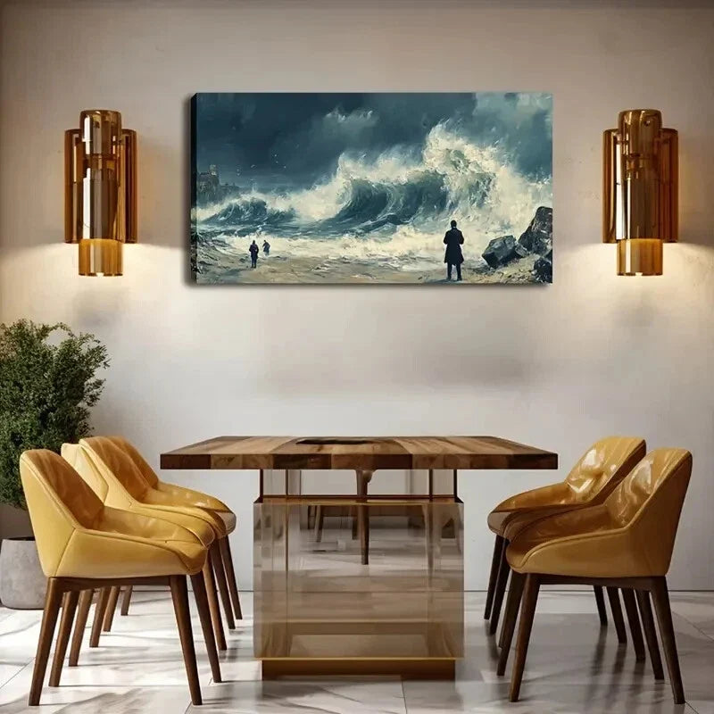 Dramatic Stormy Seascape Waves Wall Art Canvas Office Home Room Framed 120x60cm