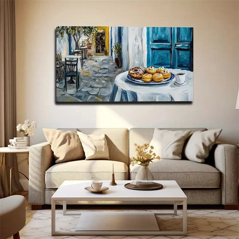 Golden Yellow Donuts Outdoor Wall Art Canvas Office Home Room Framed 120x60cm