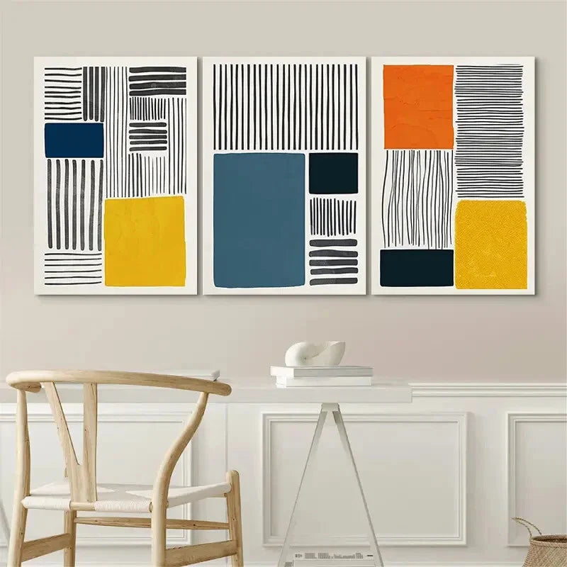 3pcs 3 Color Block Collage Abstract Shapes Wall Art Set Canvas Framed 40x60cm - High Quality Print 100% Australian Made Wall Canvas Ready to Hang
