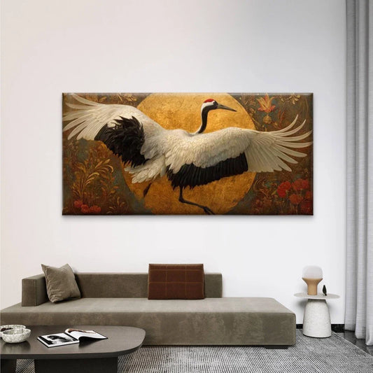 Crowned Crane with Spread Wings Wall Art Canvas Office Home Room Framed 120x60cm