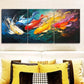 3pcs Abstract Colourful Fishes Red Blue & Gold Metal Print Ready to Hang Art
