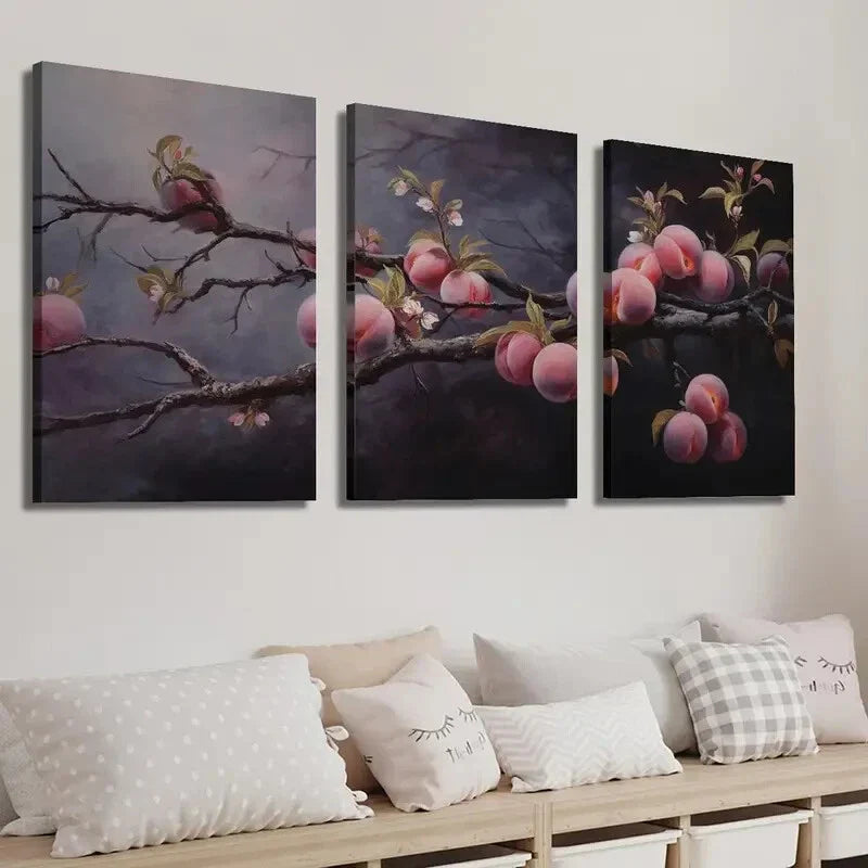 3pcs Peach Branch Illustration Wall Art Set Canvas Framed 40x60cm - High Quality Print 100% Australian Made Wall Canvas Ready to Hang