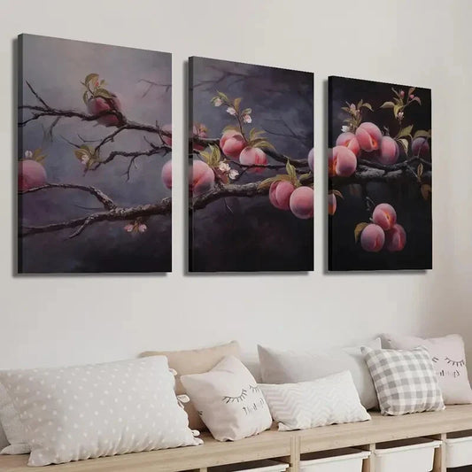 3pcs Peach Branch Illustration Wall Art Set Canvas Framed 40x60cm - High Quality Print 100% Australian Made Wall Canvas Ready to Hang