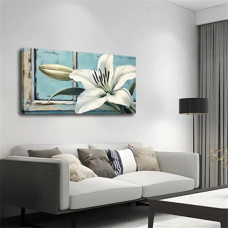 Black Stamen Lily Valley Floral Wall Art Canvas Office Home Room Framed 120x60cm