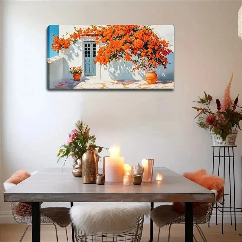 Realistic Orange Flowers White Wall Art Canvas Office Home Room Framed 80x45cm