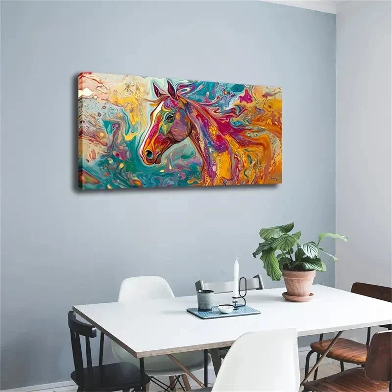 Abstract The Head Of A Horse Wall Art Canvas Office Home Room Framed 80x45cm