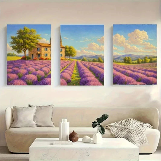 3pcs A Painting of a Stone House Metal Print Ready to Hang Art