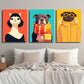 3pcs Abstract Cartoon Animal Murals Cats Dogs Metal Print Ready to Hang Art