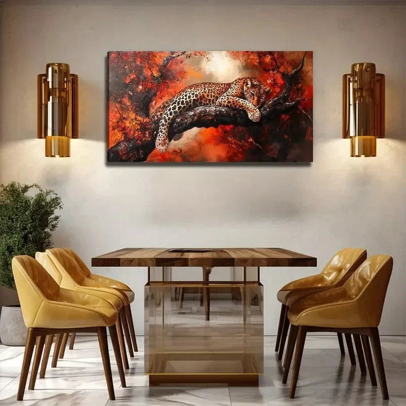 Autumn Leopard Tree Wall Art Canvas Office Home Room Framed 120x60cm