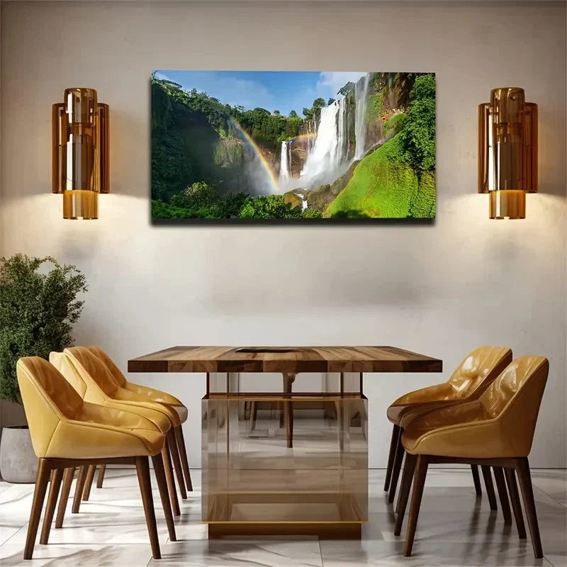 Mountain Waterfall Landscape Wall Art Canvas Office Home Room Framed 80x45cm