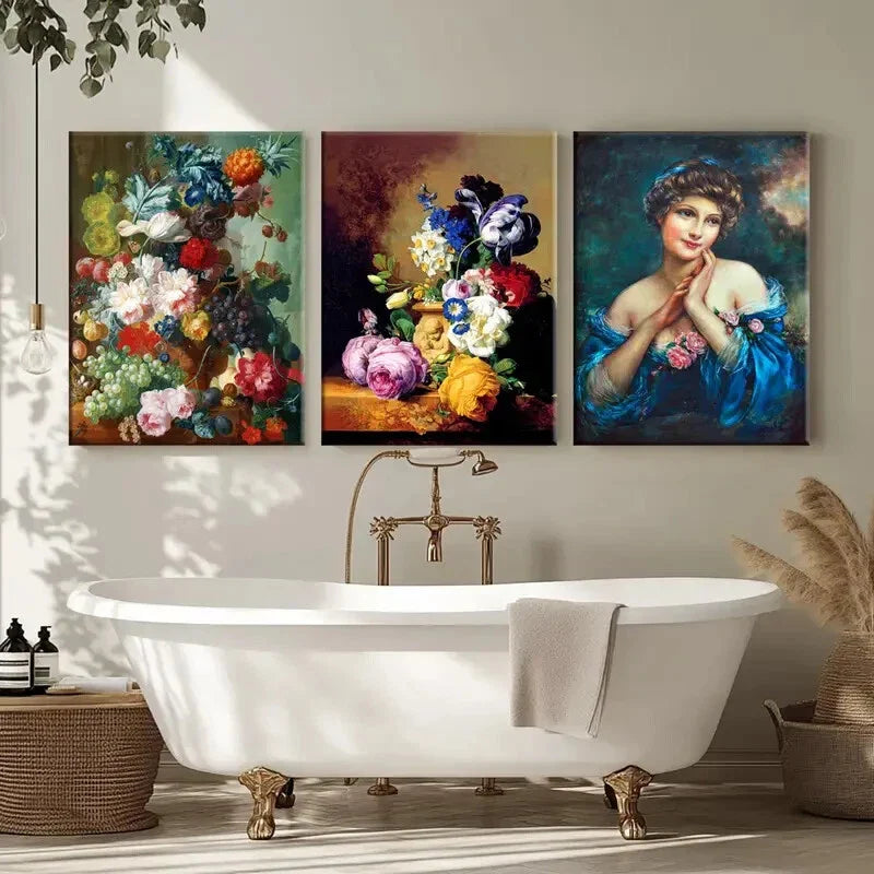 3pcs Creative Fantasy Modern Lady Florals Blue Wall Art Set Canvas Framed 40x60cm - High Quality Print 100% Australian Made Wall Canvas Ready to Hang