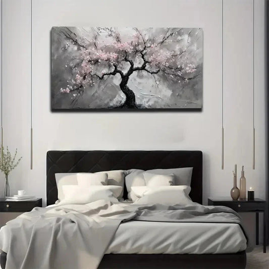 Pink Peach Blossom On Cloudy Wall Art canvas office home room framed 120x60cm